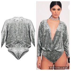 ▪️PRETTY LITTLE THING Grey Adele Velvet Bodysuit▪️